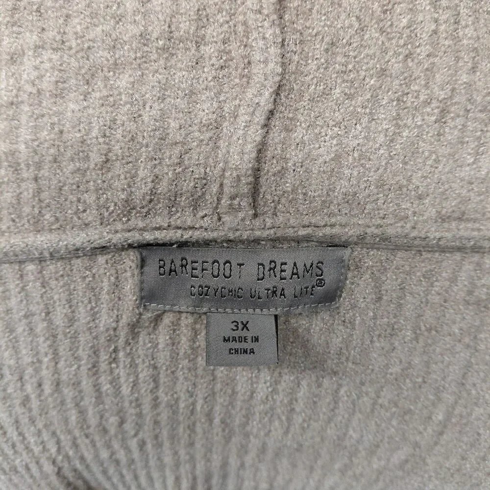 Barefoot Dreams CozyChic Ultra Lite taupe hooded open front cardigan SZ 3XL - Picture 10 of 11